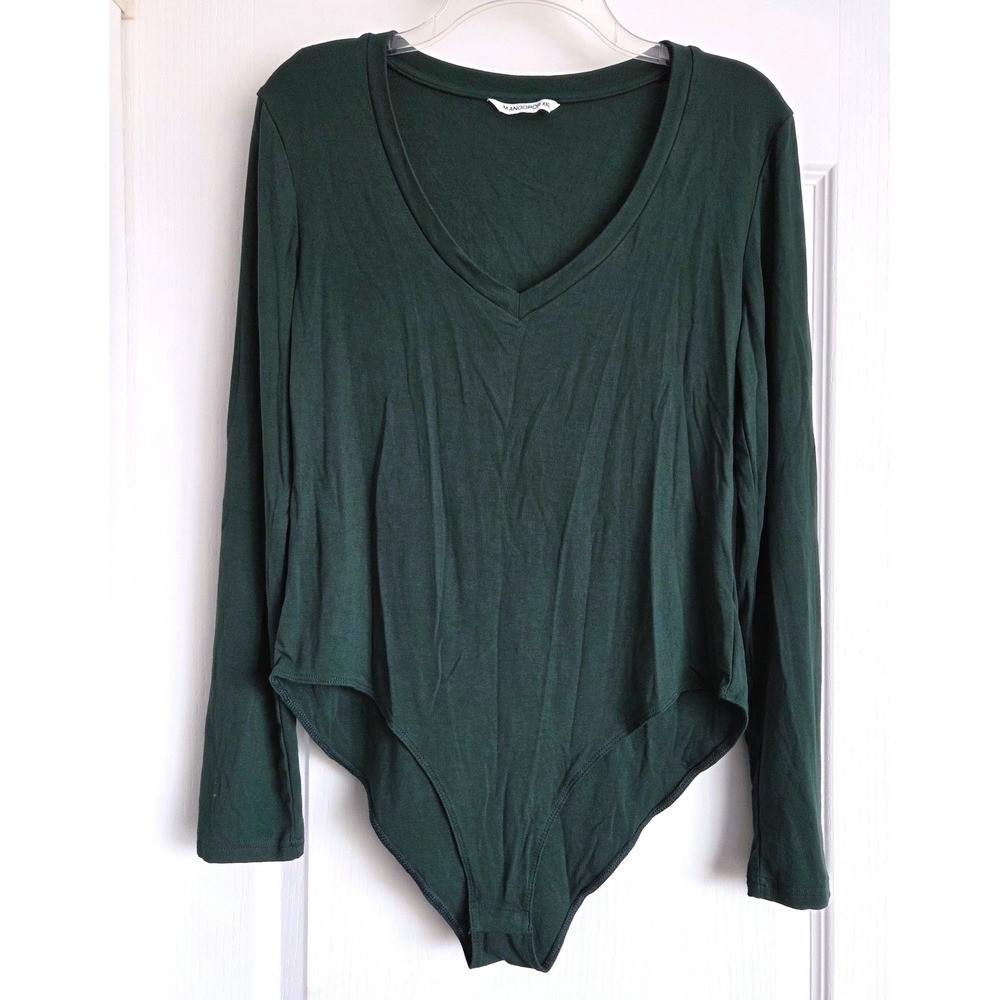 MANGOPOP Green Long Sleeve V Neck Fleece Lined Bodysuit Size XXL